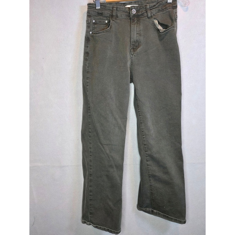 La Comet Olive Green Straight Leg Jeans Size L High Waisted Distressed Denim